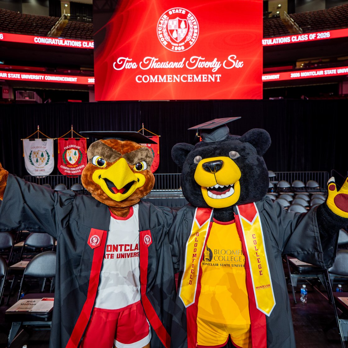mascots Rocky and Deacon at commencement