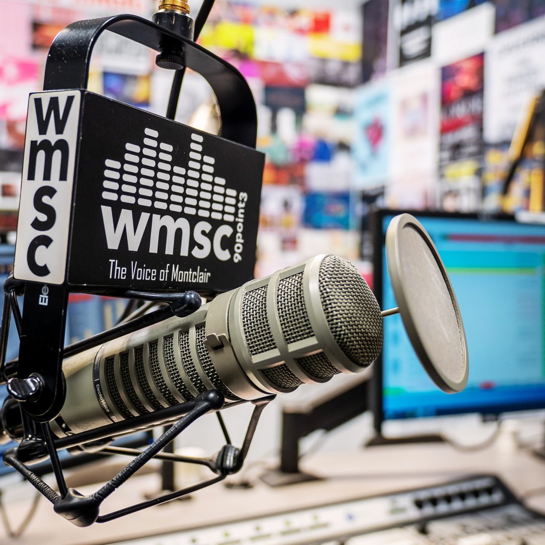 Close up of WMSC mic in studio.