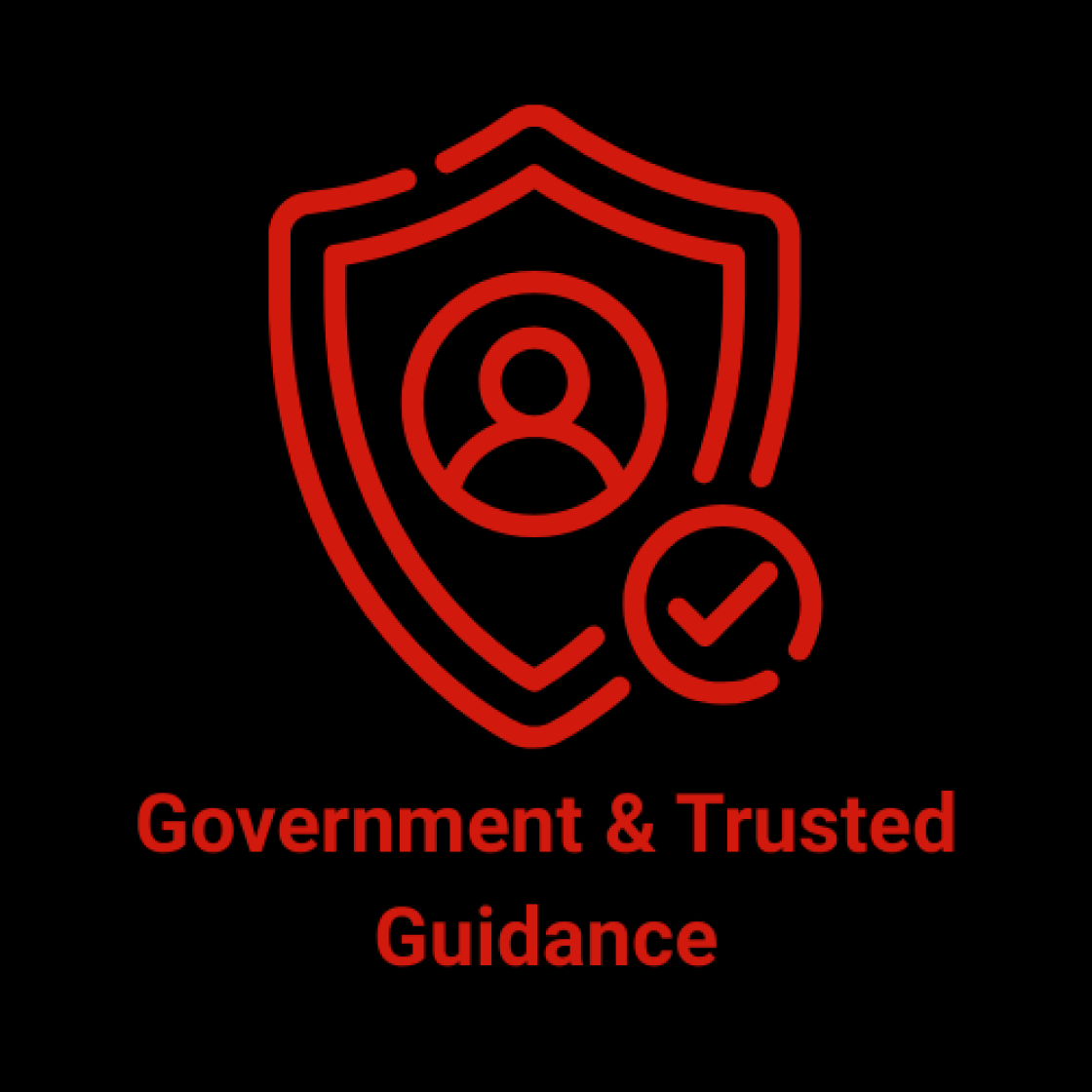 Shield icon with a checkmark and government & trusted guidance written underneath