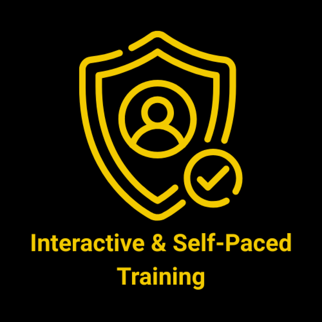 Shield icon with a checkmark and interactive & self-paced training written underneath