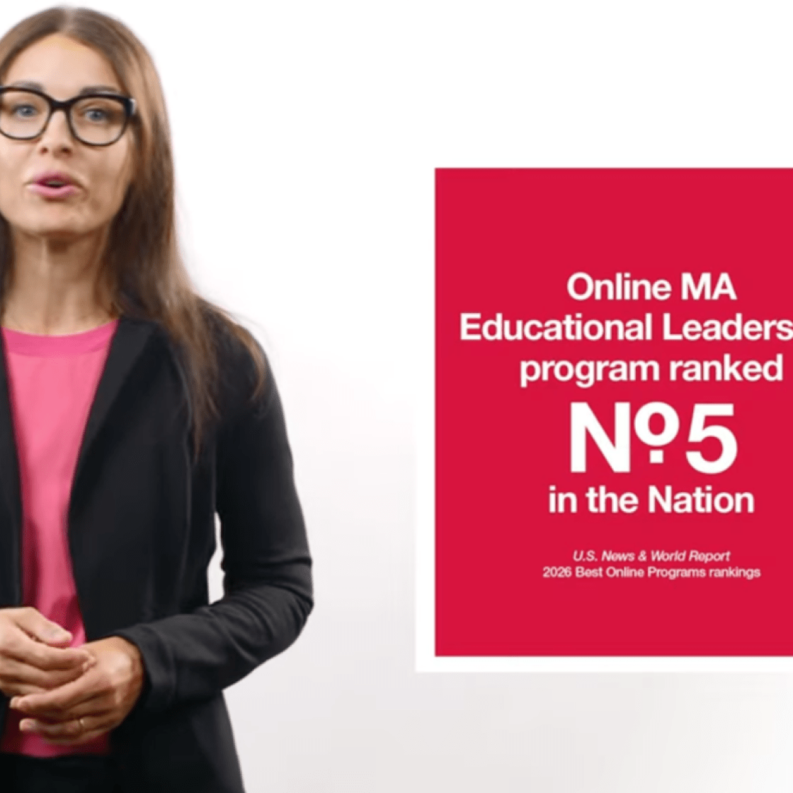 tara campos stands beside ranking graphic
