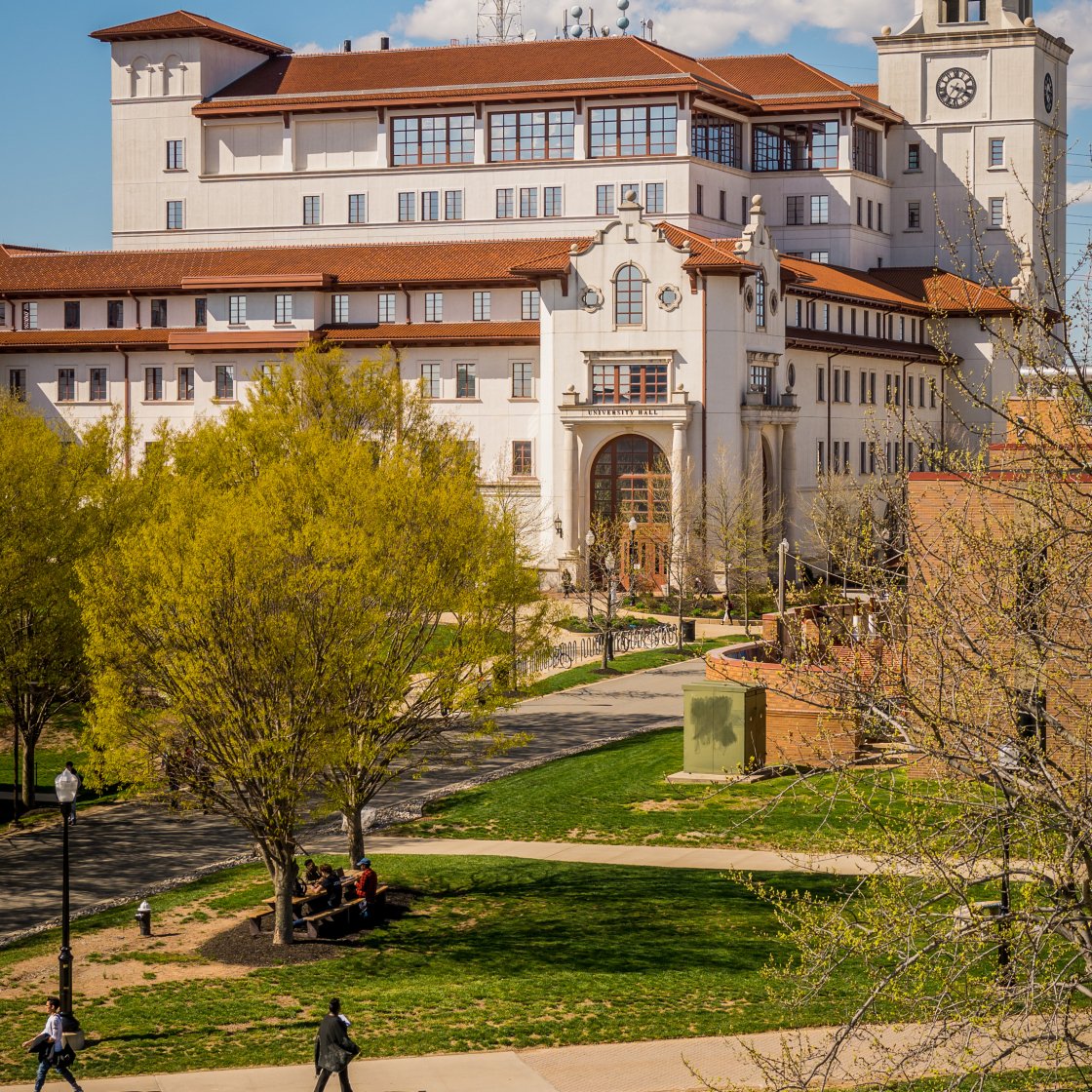 shot of University Hall from Cole Hall