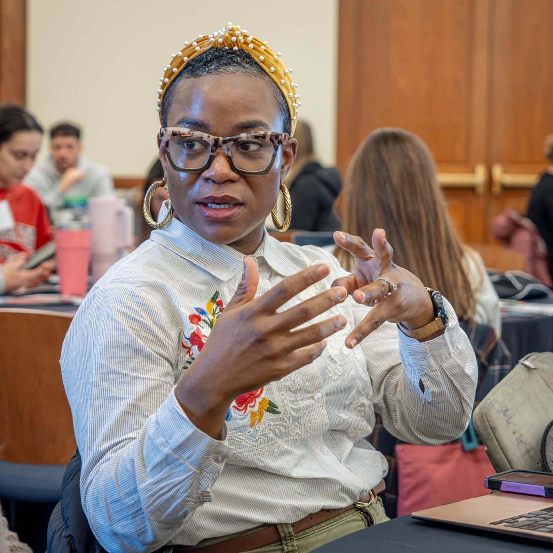 women gesturing with her hands