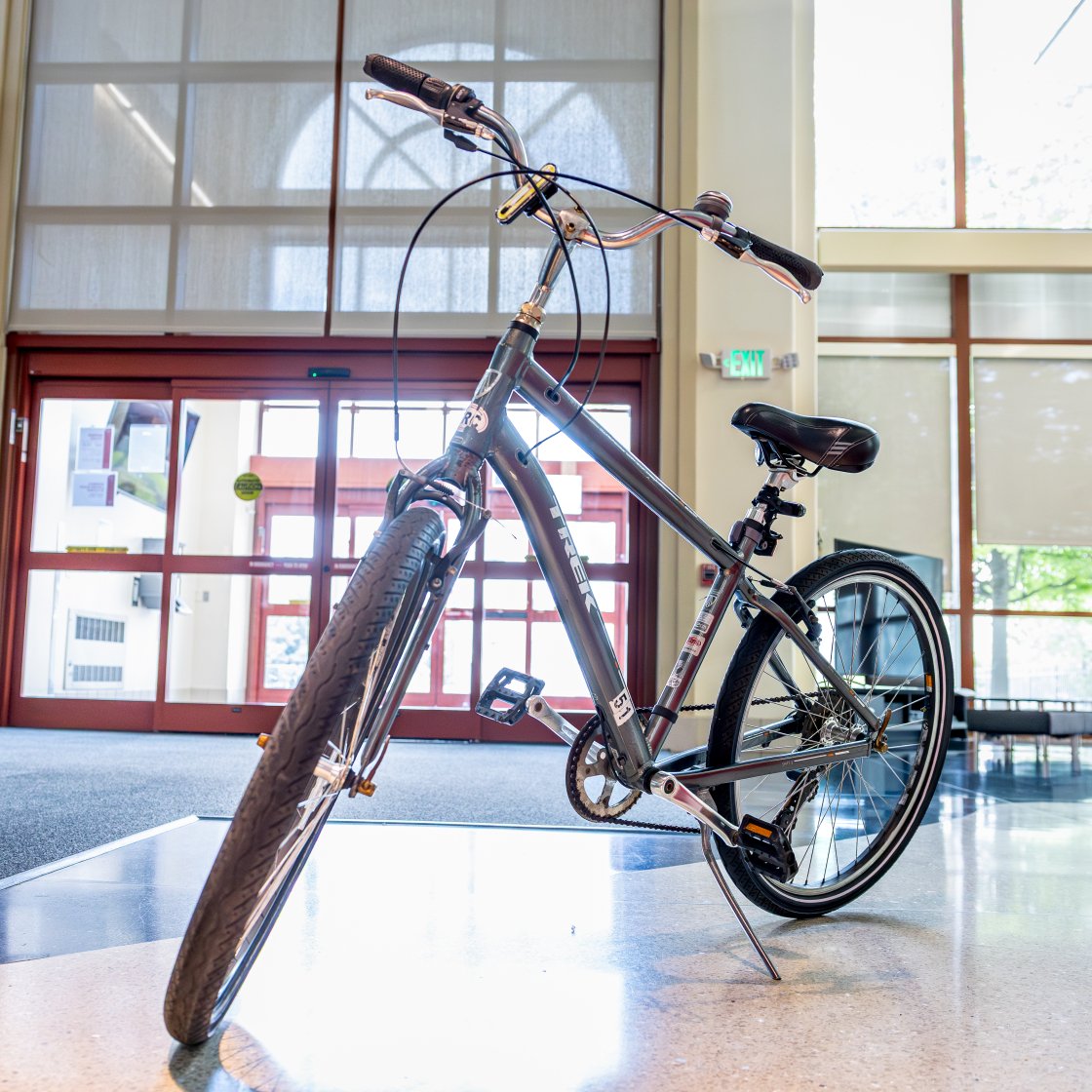 hawk on wheels bike inside the rec lobby