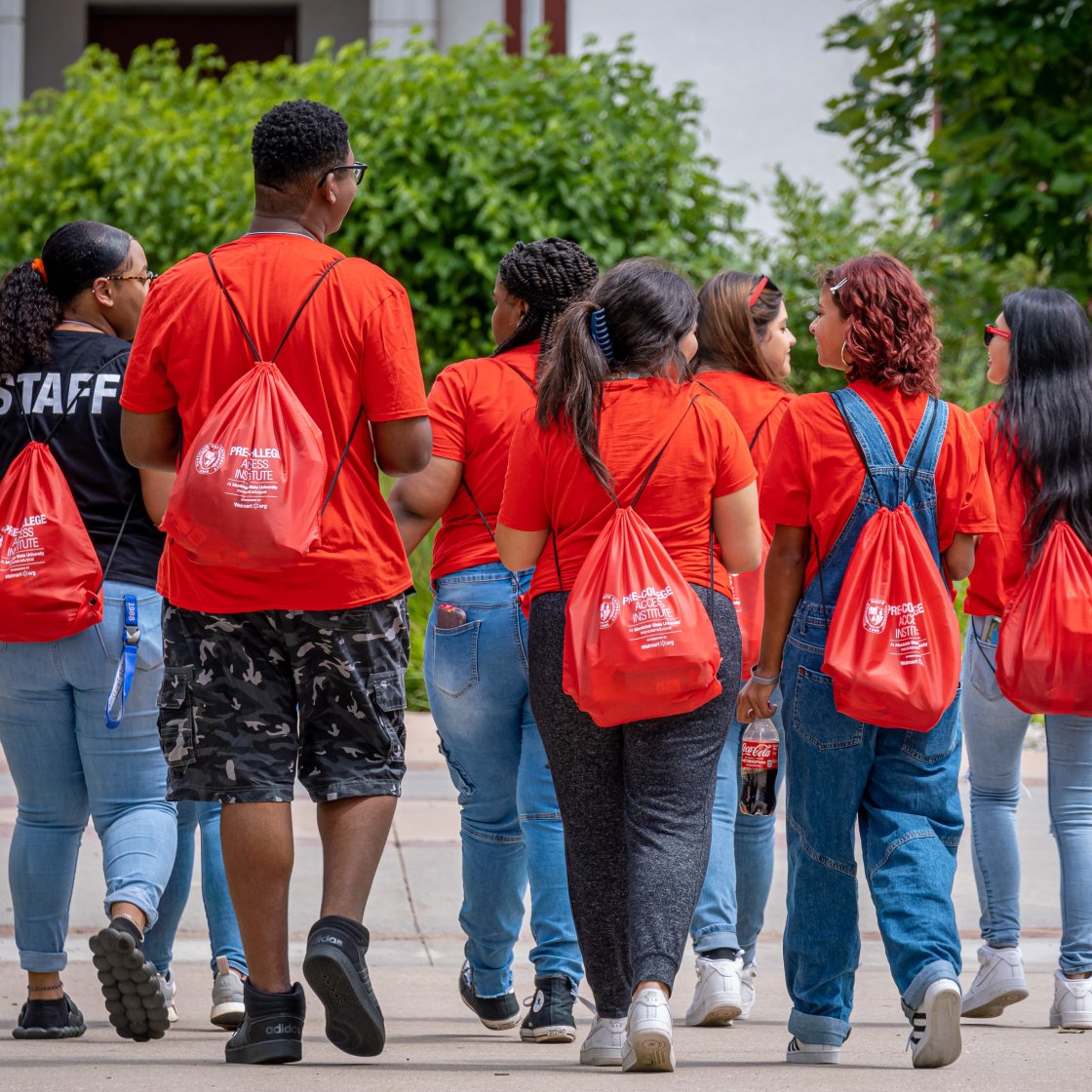 group students walking campus tour