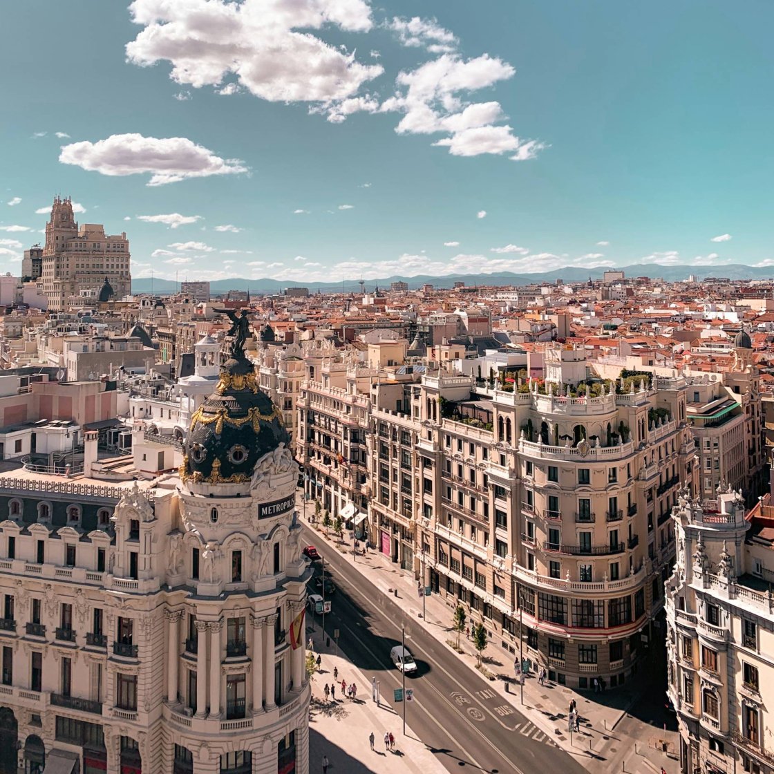 Aerial view of downtown Madrid, Spain