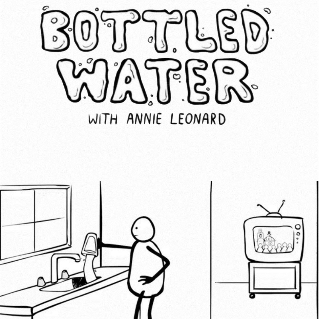 Title card of video showing a person pouring a glass of water down the kitchen sink.