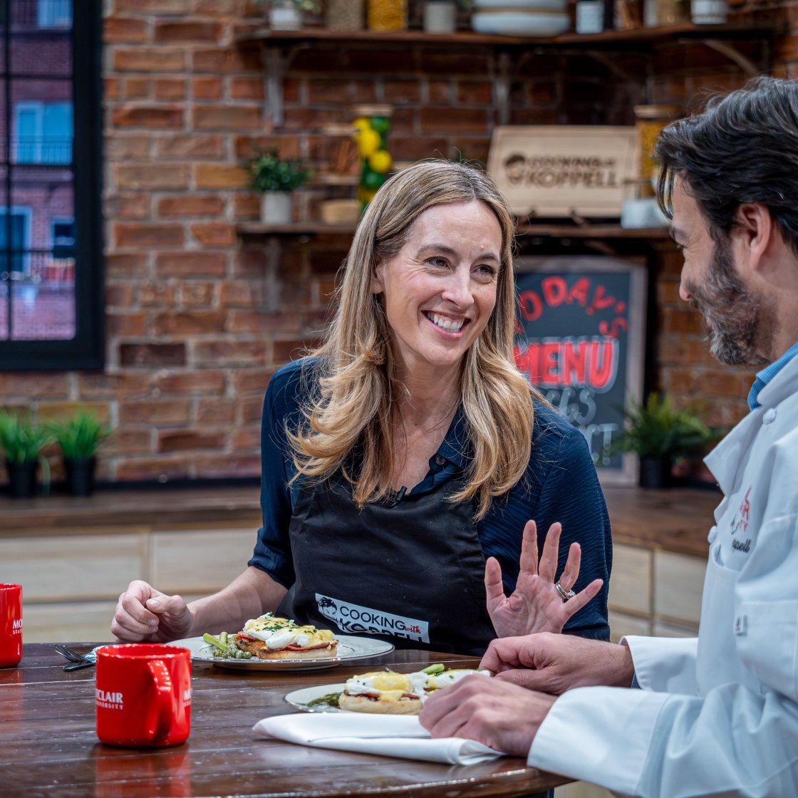 Governor Mikie Sherill and President Jonathan Koppell on set for Cooking With Koppell