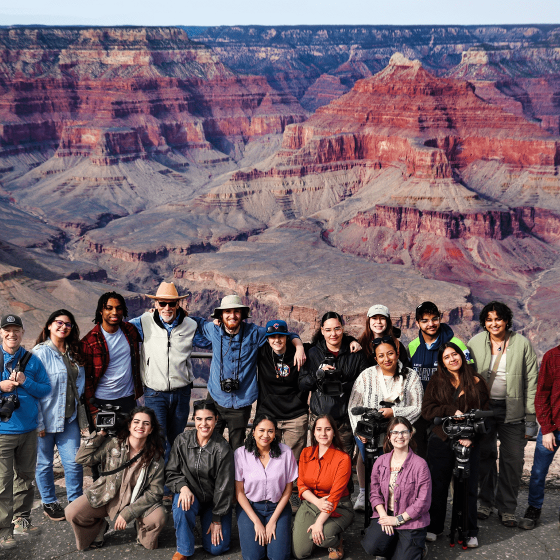 Students and professors take group photo at Grand Canyon.