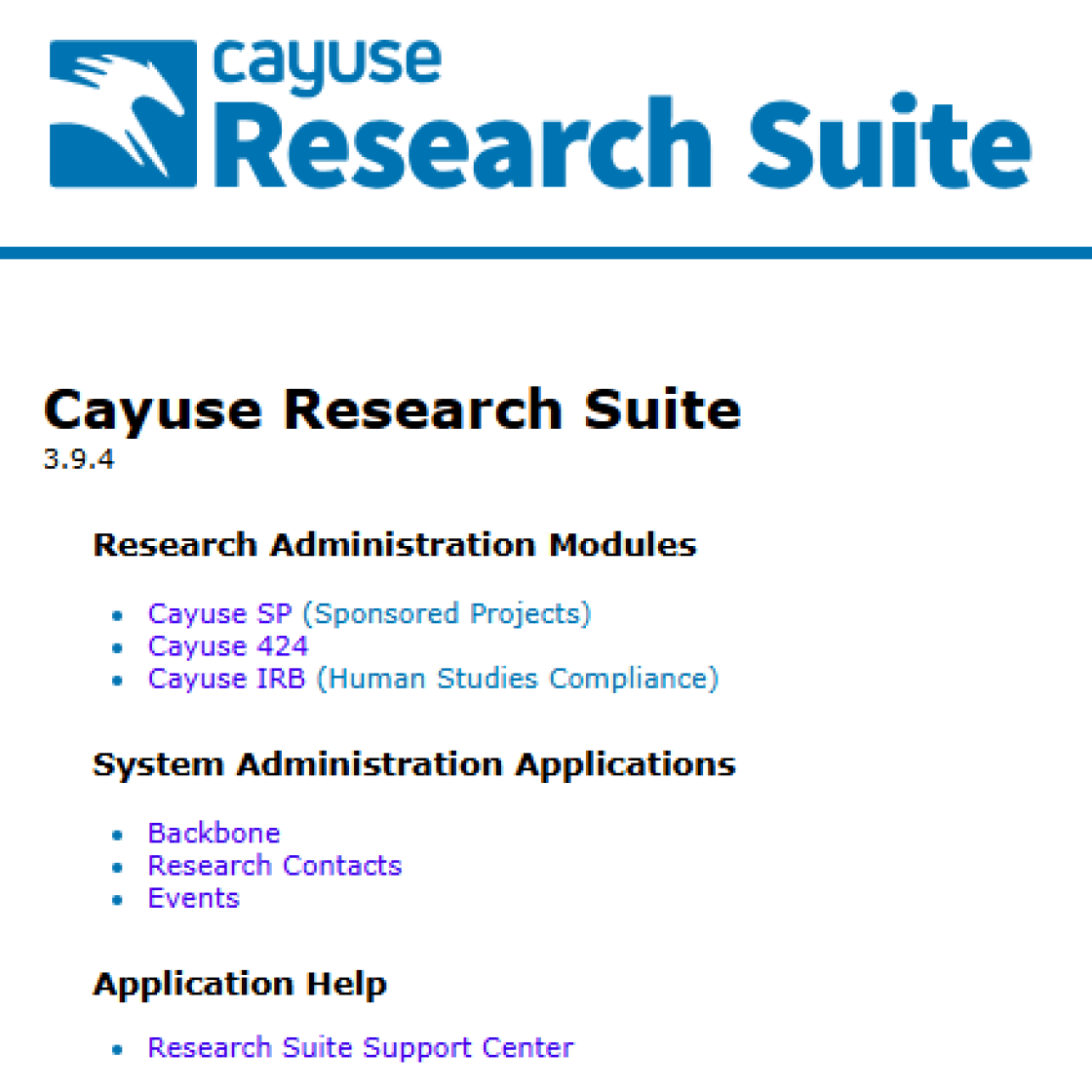 Screenshot of the Cayuse Research Suite homepage