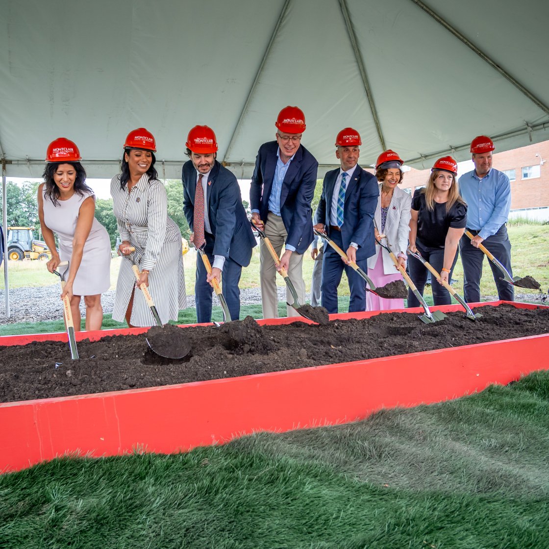President Koppell, Trustees and Elected Officials hold shovels at ISB Groundbreaking