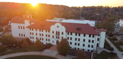 Cali School of Music Chapin Hall Building from the back side at sunset