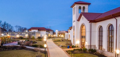 aerial view of walking path at dusk on Montclair campus