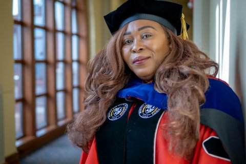 Sailume Walo-Roberts in her PhD regalia.