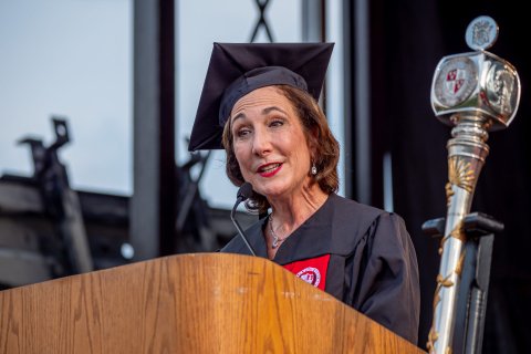 Mimi Feliciano received an honorary degree at the evening Feliciano School of Business ceremony, Monday, June 7, 2021.