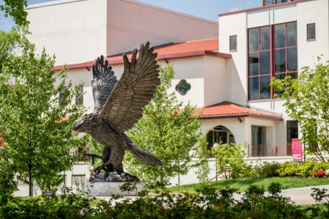 red hawk statue