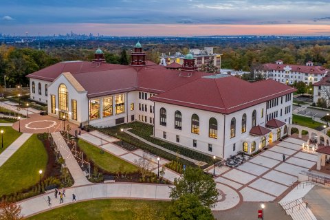 An aerial view of Cole Hall