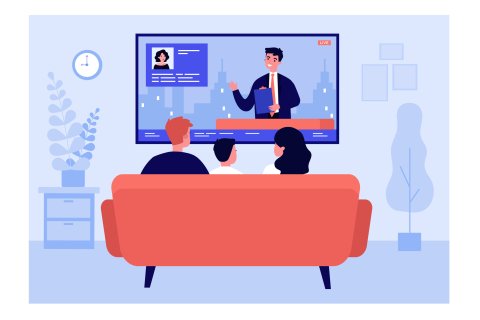 Clip art of family watching news in living room