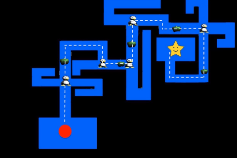 Map showing a route with different icons symbolizing landmarks