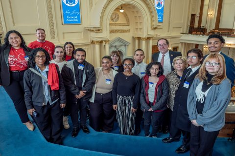 Montclair State University students at the State Capitol building in Trenton, New Jersey
