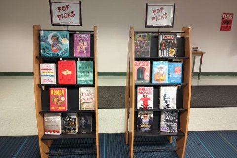 Book shelves with Pop Picks