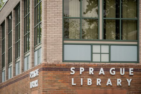 Sprague Library Sign at Main Entrance