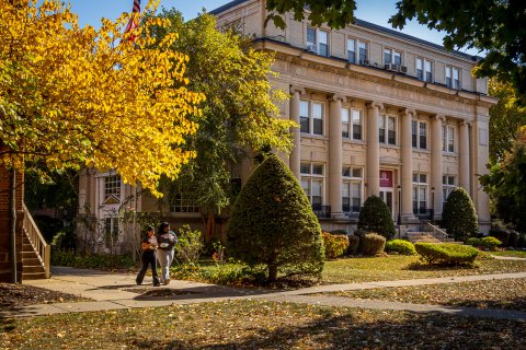 Students walking outside