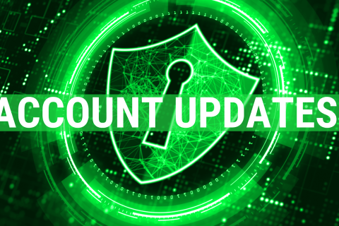 Black and green background with a lock and a banner that says Account Updates.