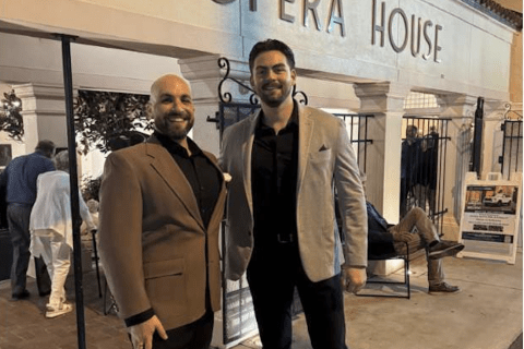 Jason Zacher and Jeremy Brauner in front of the Opera House