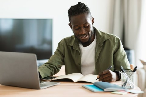 Student working on a laptop