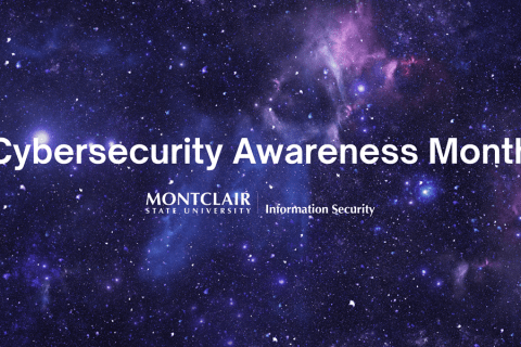 Space background with a banner that says Cybersecurity Awareness Month
