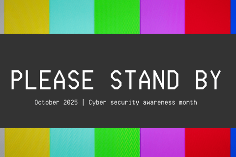 Please stand by banner with multicolor background