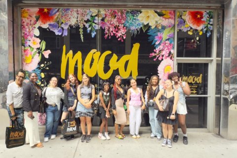 Fashion Pre-College Students in front of Mood in NYC