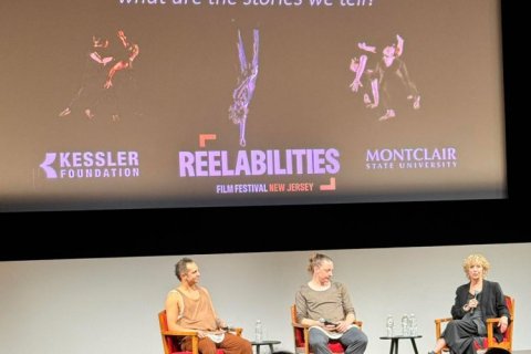 Dancers Nico Gonzales and Henry Holmes converse with Heidi Latsky during "Who Am I Now?" on October 30, 2025