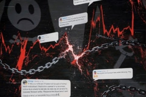 Graphic of mean comments coming out of a laptop.