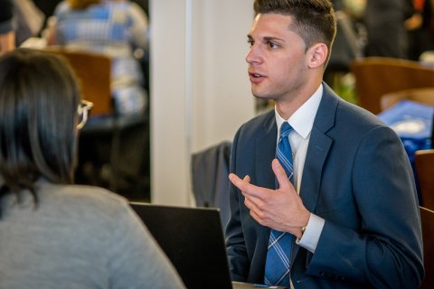 a student interviews at the career fair