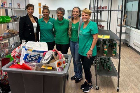 Donating items to the Red Hawk Pantry and Rocky’s Closet 