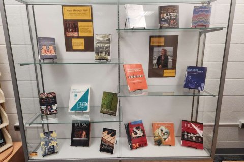 Media case in Sprague Library
