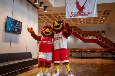Rocky and Roxy pose together at the Student Center.