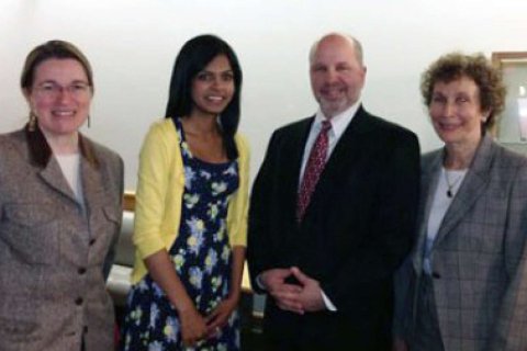 Professor Dorothy Rogers, Chairperson, Philosophy and Religion Department, Tayler-Benfield Scholar Misbahul Fatima, Steven Resnick, Esq. ’93 and Marilyn Tayler, Professor, Political Science and Law