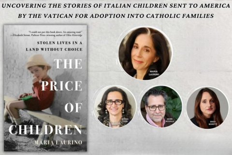 A composite image of a book cover for "The Price of Children" and four headshots