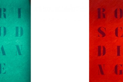 Italian Flag with the words "Dirittodisangue" and "Rovesciodisangue" overlaid