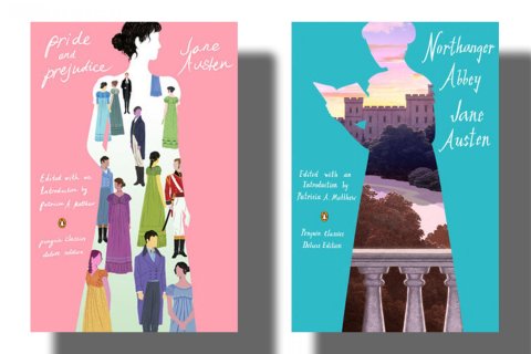 Contemporary book covers for "Pride and Prejudice" and "Northanger Abbey" by Jane Austen