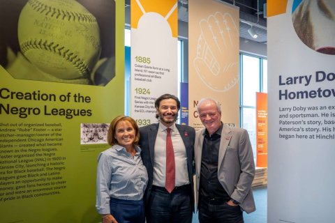 Laura Muth, Montclair President Jonathan Koppell, and Chuck Muth '77