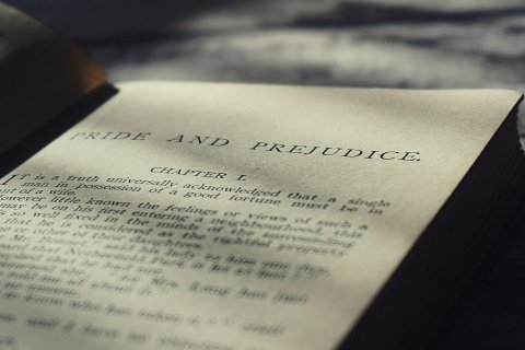 A close up of Chapter 1 of Pride and Prejudice