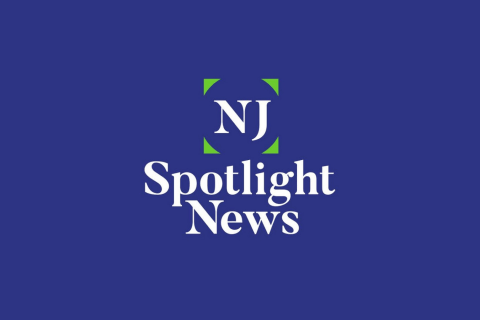 NJ Spotlight News logo sits in the center with a navy blue background.