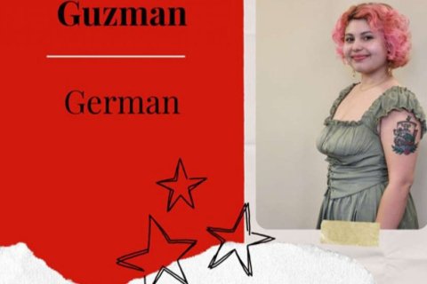 A graphic with an image of a woman and the words "student spotlight"