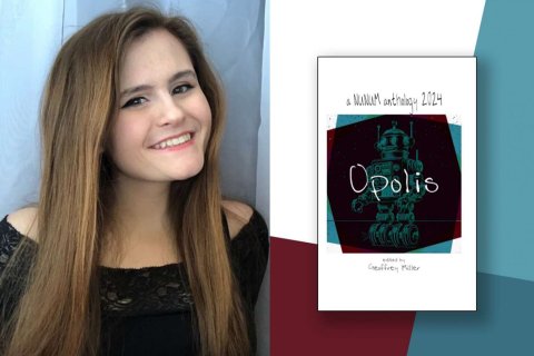 A composite image of Lexi Merring's headshot and the cover of the book Opolis