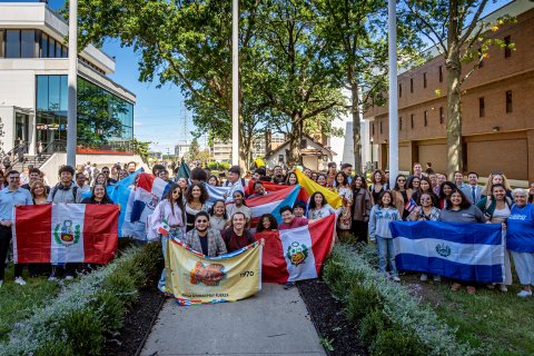 Group shot with Latin American Flags
