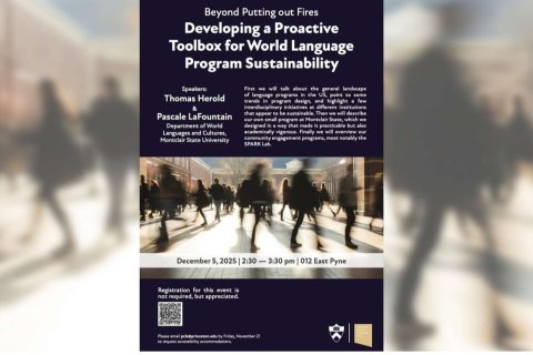 A flyer for a talk about World Language Program Sustainability with Thomas Harold and Pascale LaFountain